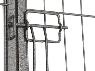 A lock is welded onto welded wire mesh panels and posts.